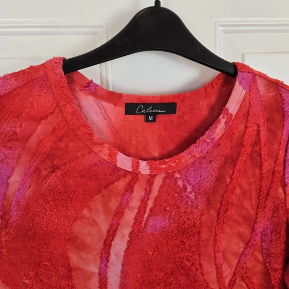 Calessa Womens Asymmetrical Tunic Top Size M Red Lagenlook Textured Colorful - Picture 9 of 15